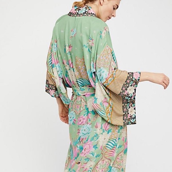 🎀 KIMONO ROBE CARDIGAN DUSTER  BOHO CHIC FLORAL KAFTAN CLOUD PASTEL FLOWER BELT - Picture 2 of 15
